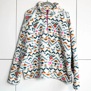 Eddie Bauer Aztec Fleece Women’s Size XXL White Pink Blue  Brown 1/4 Zip